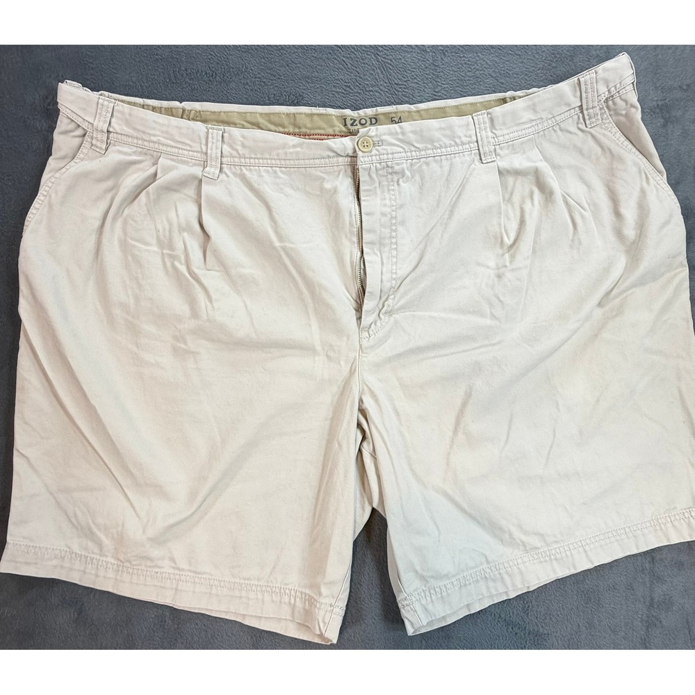 IZOD Saltwater Mens Khaki Tan Pleated Chino Shorts Size 54 Cotton Twill